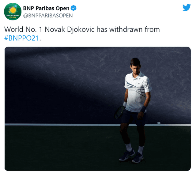 德约官宣退出ATP印度第安维斯赛，罕见三巨头全部缺席